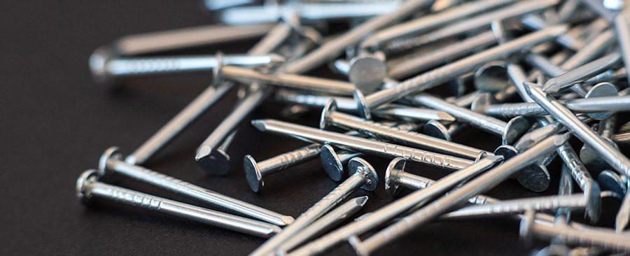metal construction nails close-up